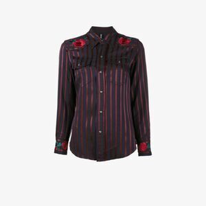 ADAM SELMAN Cowgirl‎ Striped Embroidered Button Down Sz8